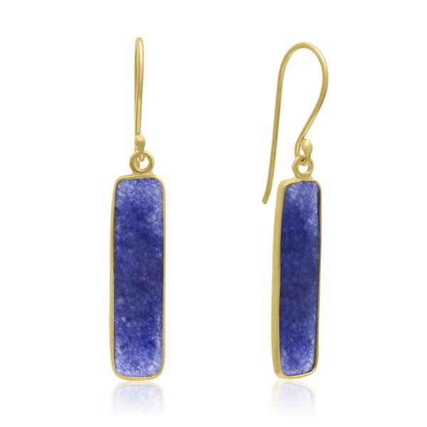 Yellow Gold Over Sterling Silver 11 TGW Sapphire Bar Earrings, 1 Inch - Blue