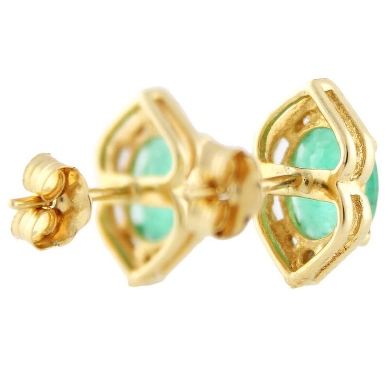 10k Yellow Gold Genuine Emerald and Diamond Accent Stud Earrings