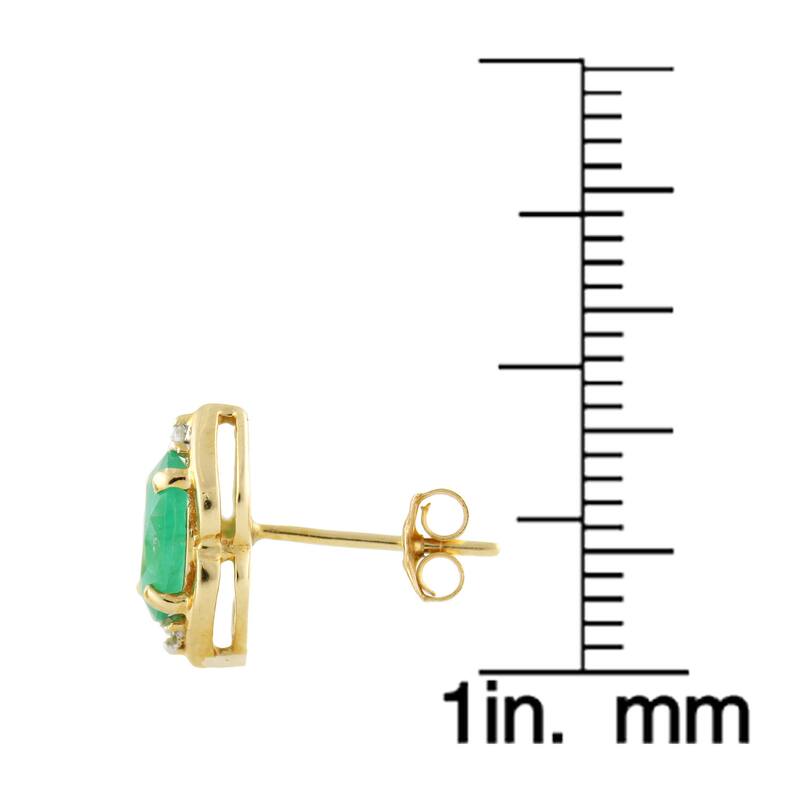 10k Yellow Gold Genuine Emerald and Diamond Accent Stud Earrings