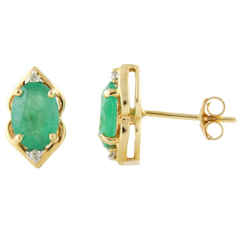 10k Yellow Gold Genuine Emerald and Diamond Accent Stud Earrings