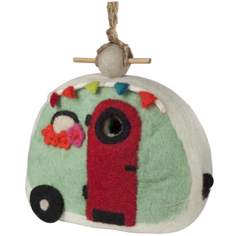 Handmade Wild Woolies Felt Birdhouse - Retro Camper (Nepal)