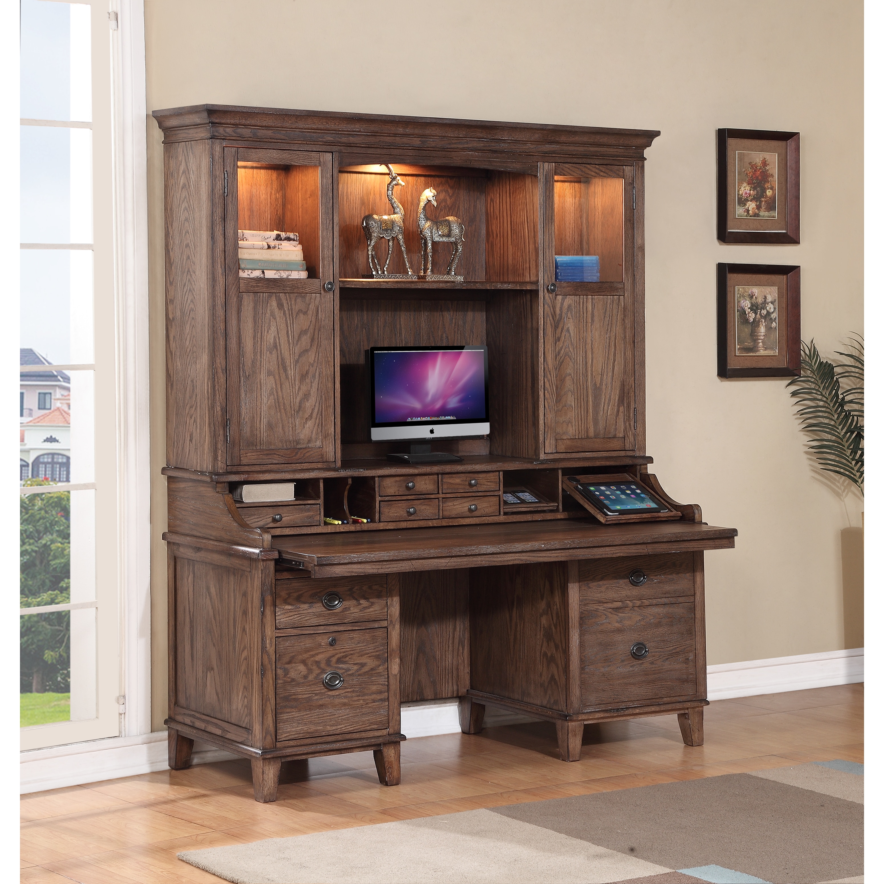 Shop Bethany Sandstone Oak Smart Top Complete Credenza Overstock