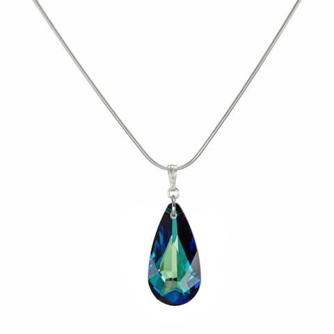Handmade Jewelry by Dawn Sterling Silver Bermuda Blue Crystal Teardrop 18-inch Necklace (USA)