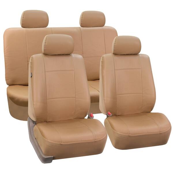 FH Group Tan PU Leather Car Seat Covers Front Low Back Buckets and Solid  Bench (Full Set) in Tan (As Is Item) - Bed Bath & Beyond - 11775750