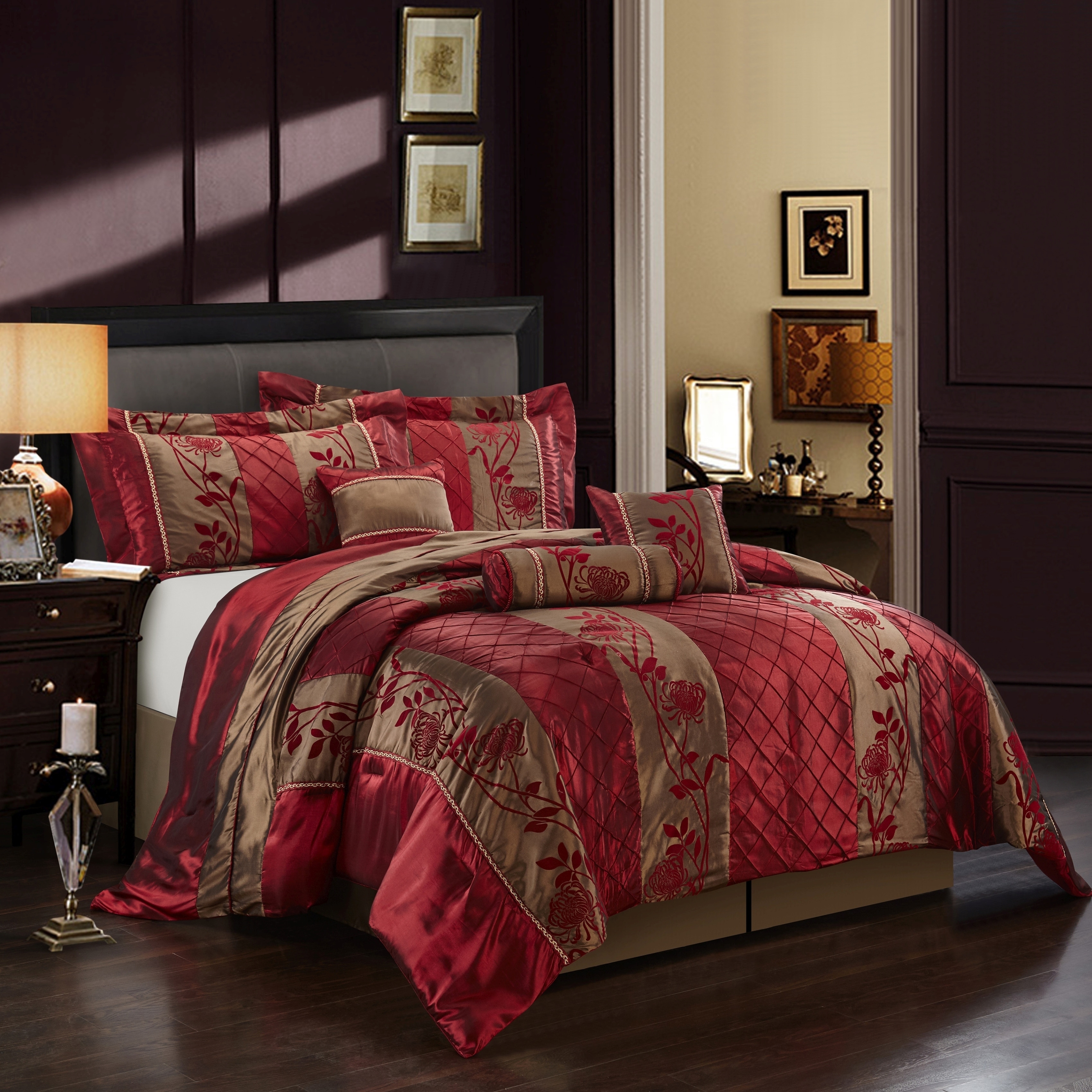 Red Queen Size Comforter Set Dc Knight Batman Emblem 7 Piece Reversible Queen Size Comforter