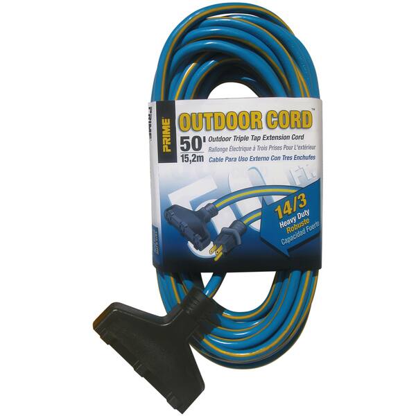 Prime KC606730 50' 14/3 SJTW Blue/Yellow Triple Tap Outdoor Extension