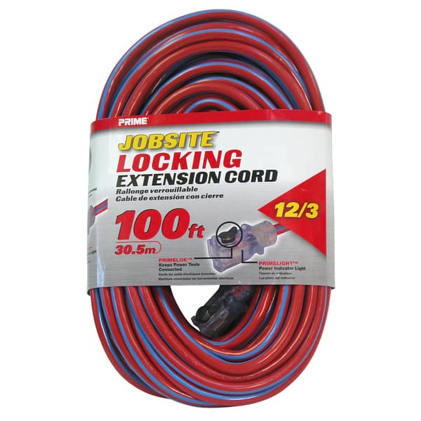 Prime KCPL507835 100foot 12/3 SJTW Red/ Blue Jobsite Locking Extension Cord Bed Bath & Beyond