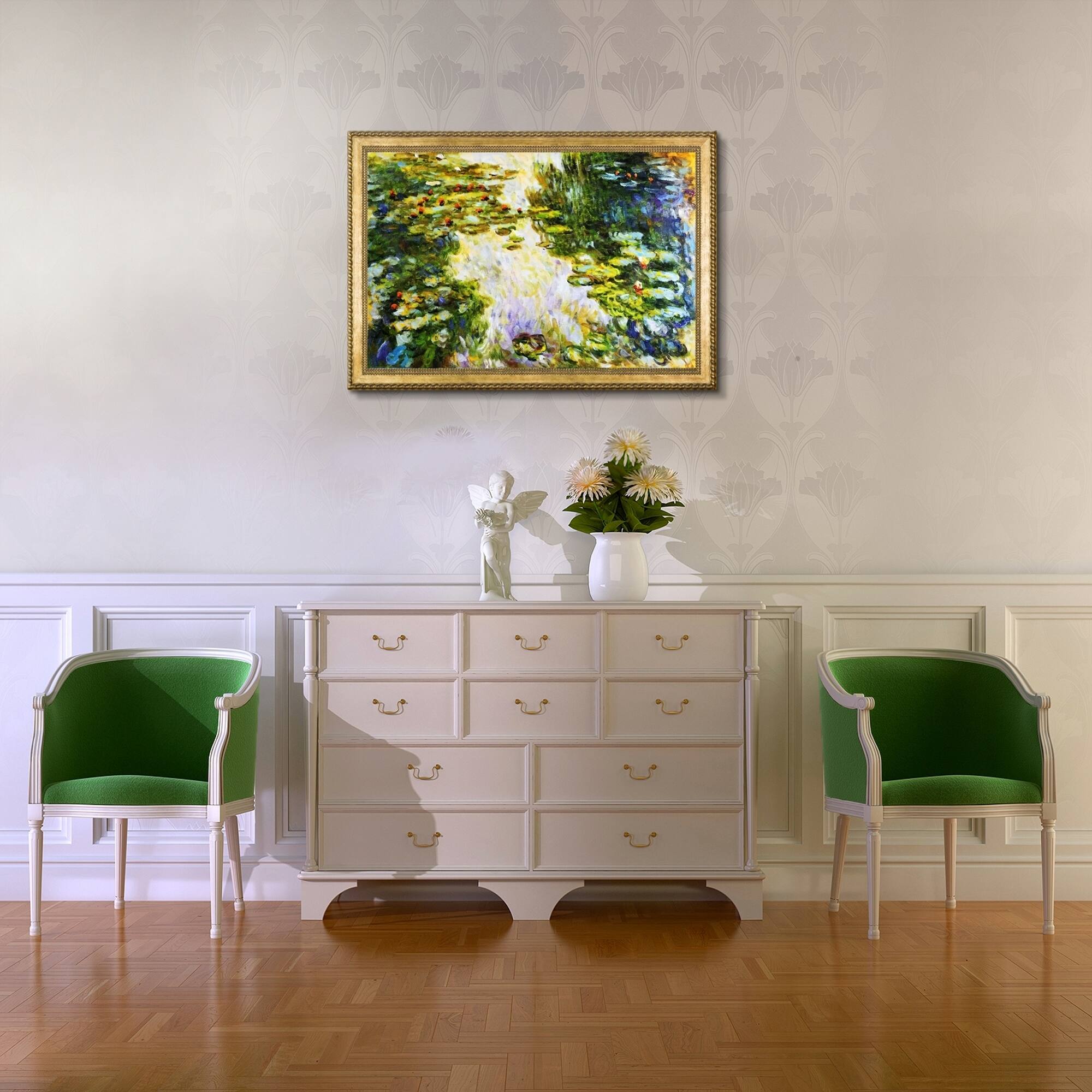 La Pastiche Claude 'Water Lilies' Hand Painted Framed Canvas Art Bed Bath & Beyond