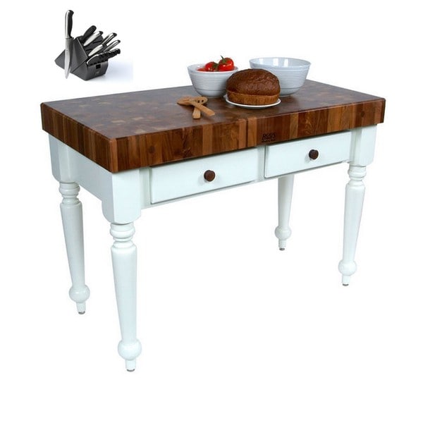 John Boos Wal Cucr04 Al White Rustica Kitchen Island With John Boos Wal Cucr04 Al White Rustica Kitchen Island With Walnut Top 30x24 And Henckels 13 Piece Knife Set Free Shipping Today 11776777