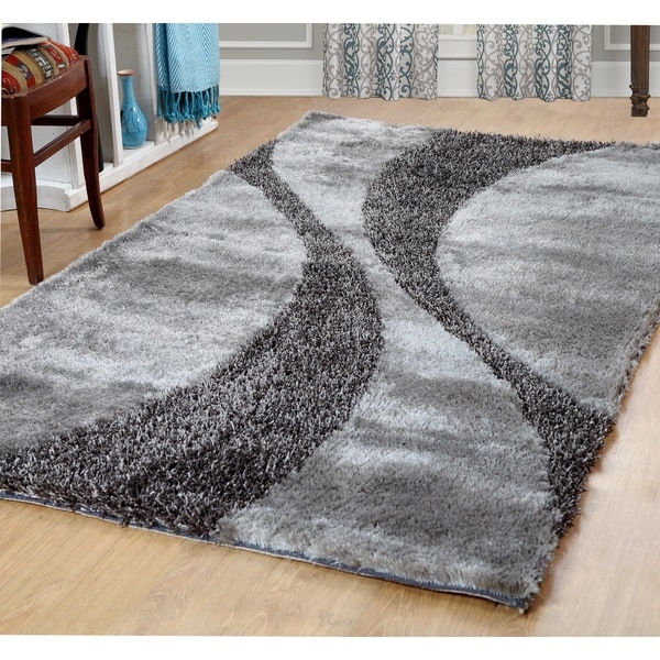 Affinity Silken Bela Silver/Grey Polyester Shag Rug (5' x 