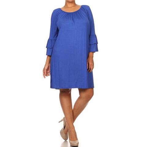 MOA Collection Women's Plus-size Solid-color Bell-sleeve Dress