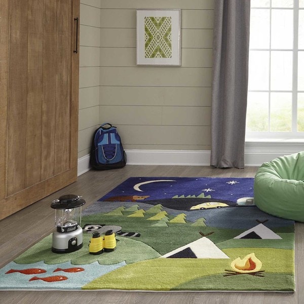 Momeni Lil Mo Whimsy Blue Camping Fun Hand Tufted And Carved Momeni Lil Mo Whimsy Blue Camping Fun Hand Tufted And Carved Rug