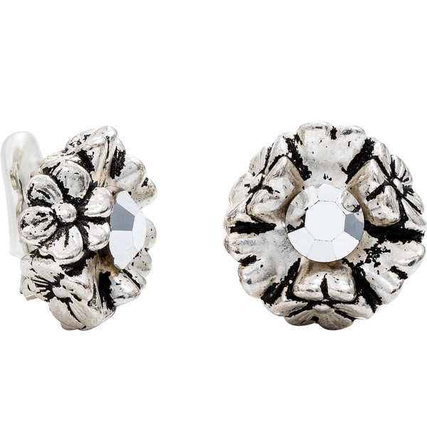 Dabby Reid Silver Crystal Florette Limited Edition Handmade New Dabby Reid Silver Crystal Florette Limited Edition Handmade New York Circa 1988 Antique Clip Earring