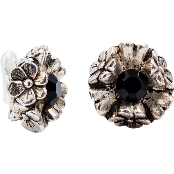 Dabby Reid 14k Gold And Black Crystal Florette Antique Clip Dabby Reid 14k Gold And Black Crystal Florette Antique Clip Earrings