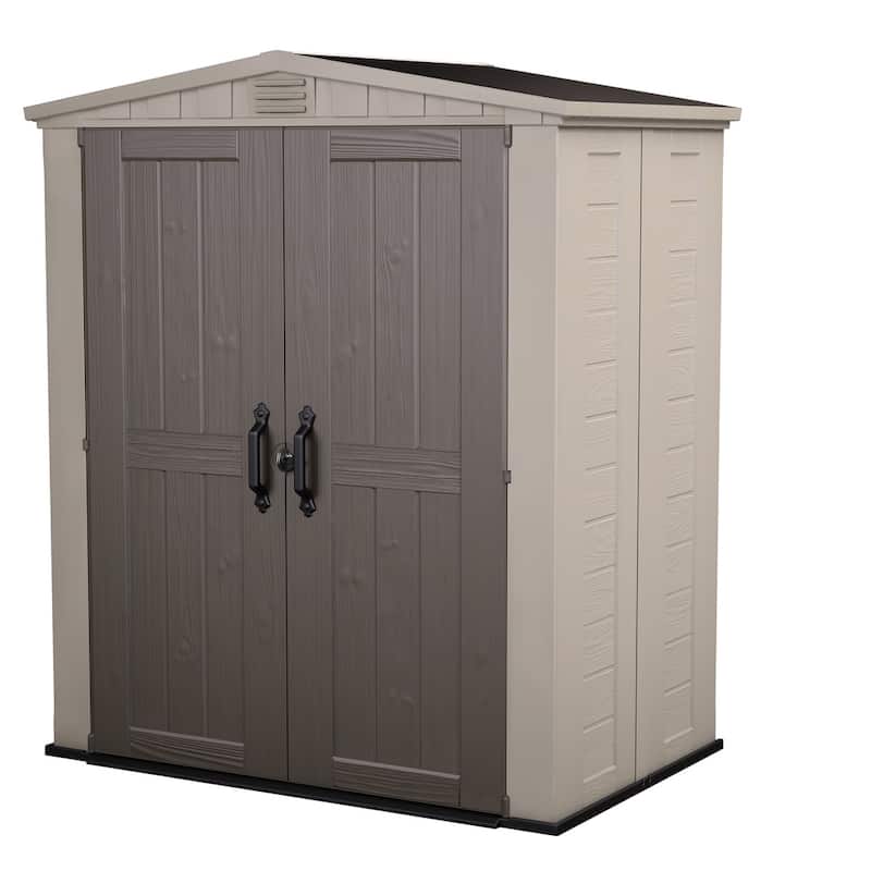 Keter Factor Large 6 x 3 ft. Resin Outdoor Storage Shed With Floor for Patio Furniture and Tools, Taupe Brown