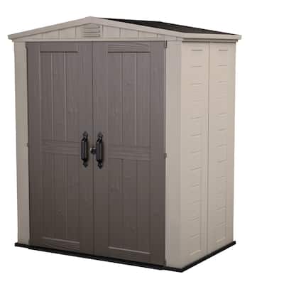 Keter Factor Large 6 x 3 ft. Resin Outdoor Storage Shed With Floor for Patio Furniture and Tools, Taupe Brown