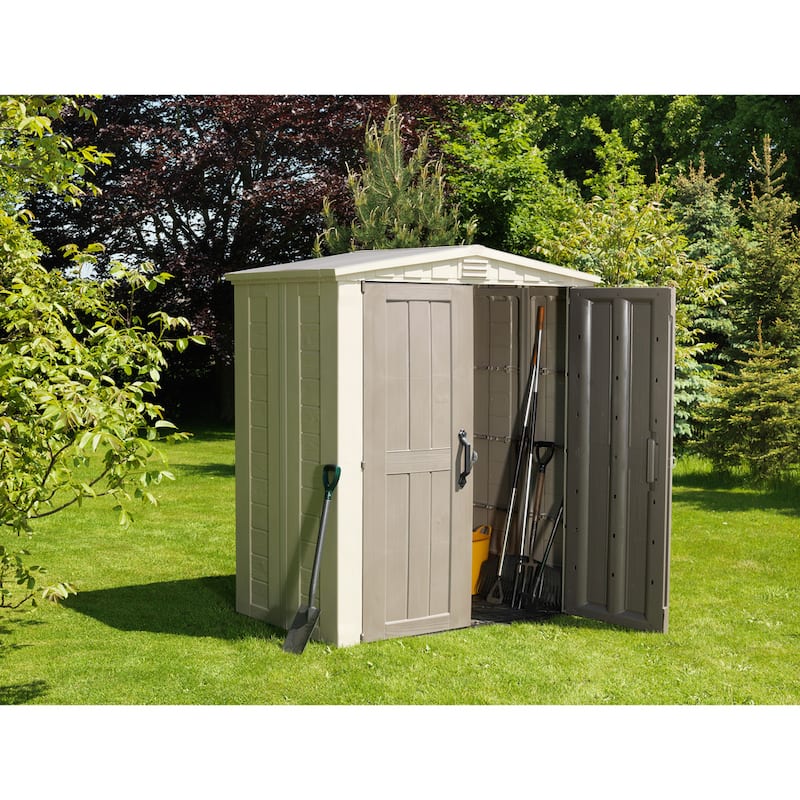 Keter Factor Large 6 x 3 ft. Resin Outdoor Storage Shed With Floor for Patio Furniture and Tools, Taupe Brown