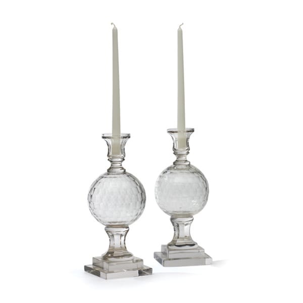 Etched Glass Golfball Candlesticks (Set of 2)