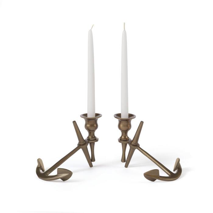 Brass Anchor Metal Candleholders (Set of 2)