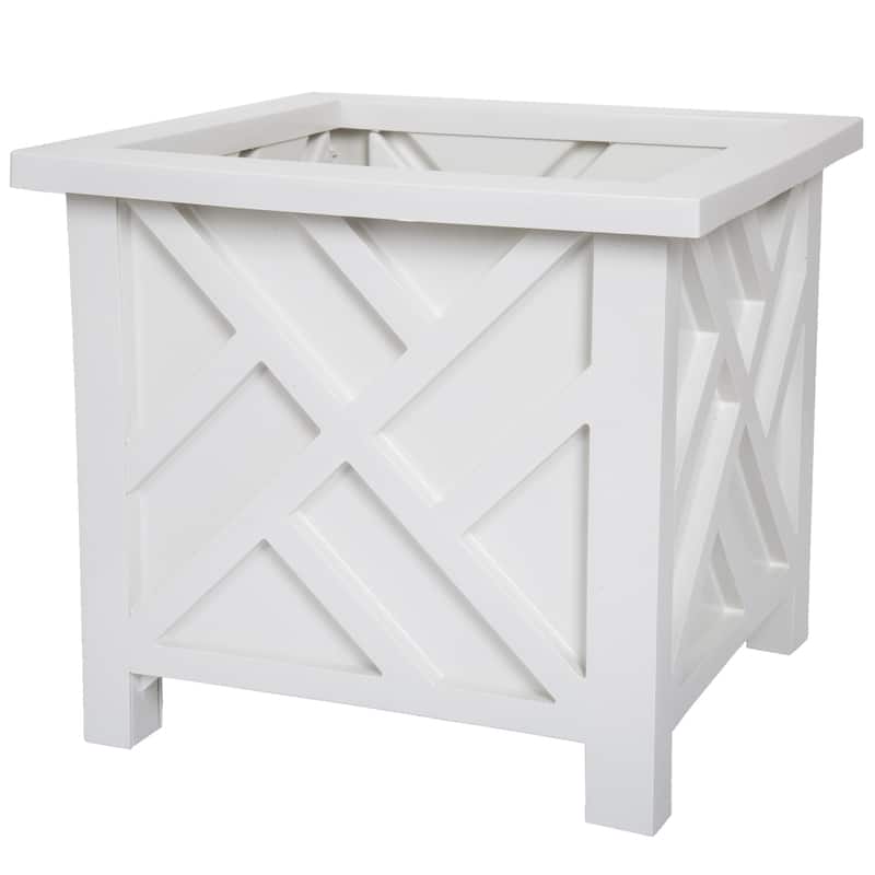 Lattice Design Planter Box – 14.75-Inch-Square Decorative Outdoor Flower or Plant Pot by Pure Garden (White)