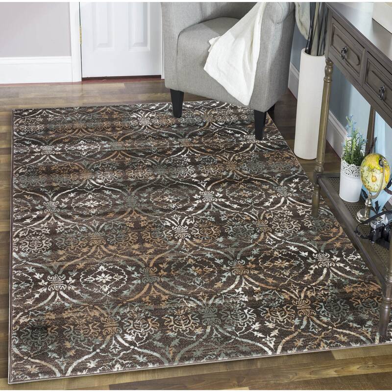 Admire Home Living Plaza Transitional Oriental Distressed Damask Pattern Area Rug