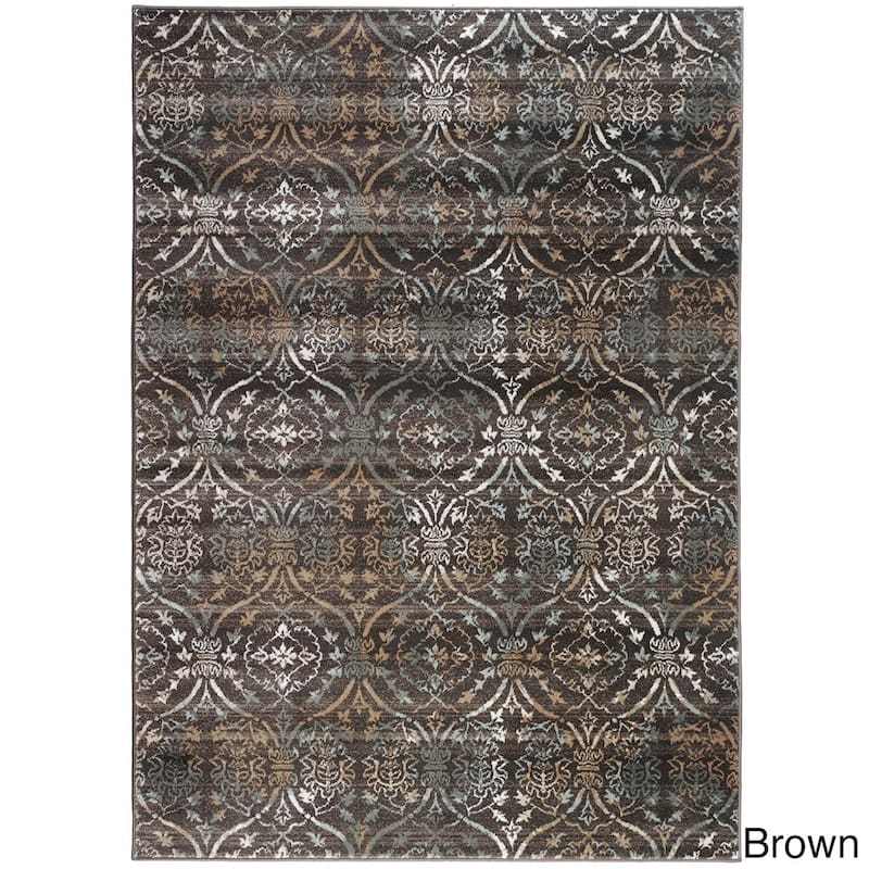 Admire Home Living Plaza Transitional Oriental Distressed Damask Pattern Area Rug - 3'4" x 4'11"/Surplus4 - Brown