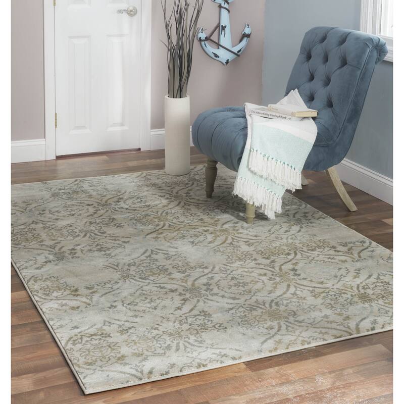 Admire Home Living Plaza Transitional Oriental Distressed Damask Pattern Area Rug