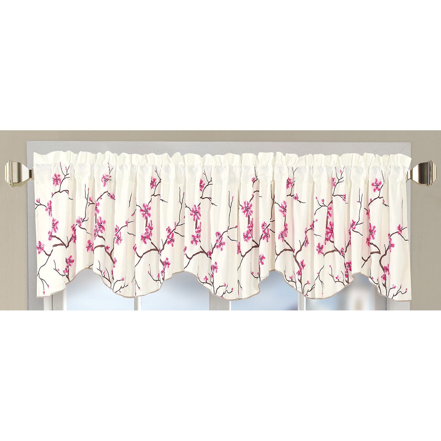 60" x 19" Cherry Blossom Embroidery Window Single Panel Curtain Valance