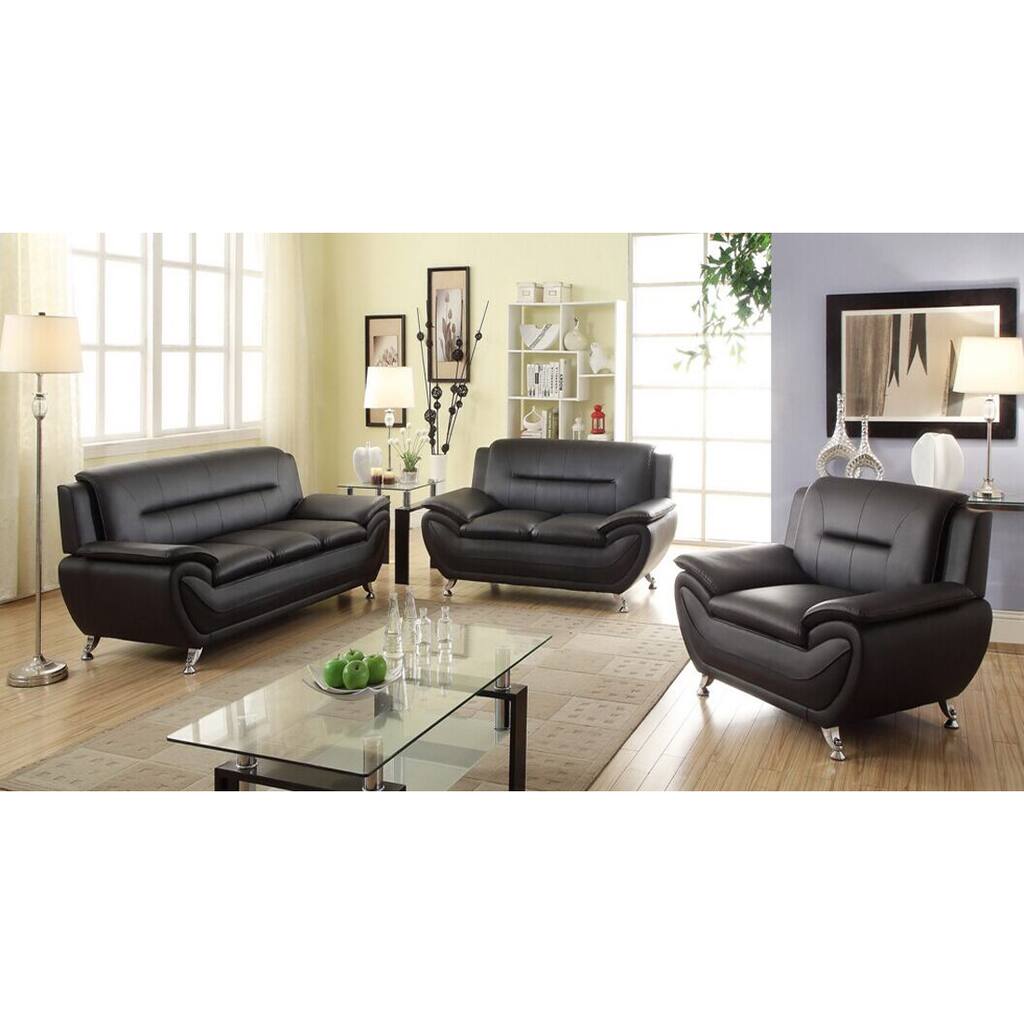 Alice Black Faux Leather 3-piece Modern Living Room Set