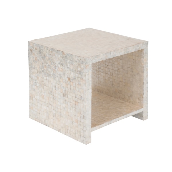 White Capiz Cube Side Table - Overstock - 11800489