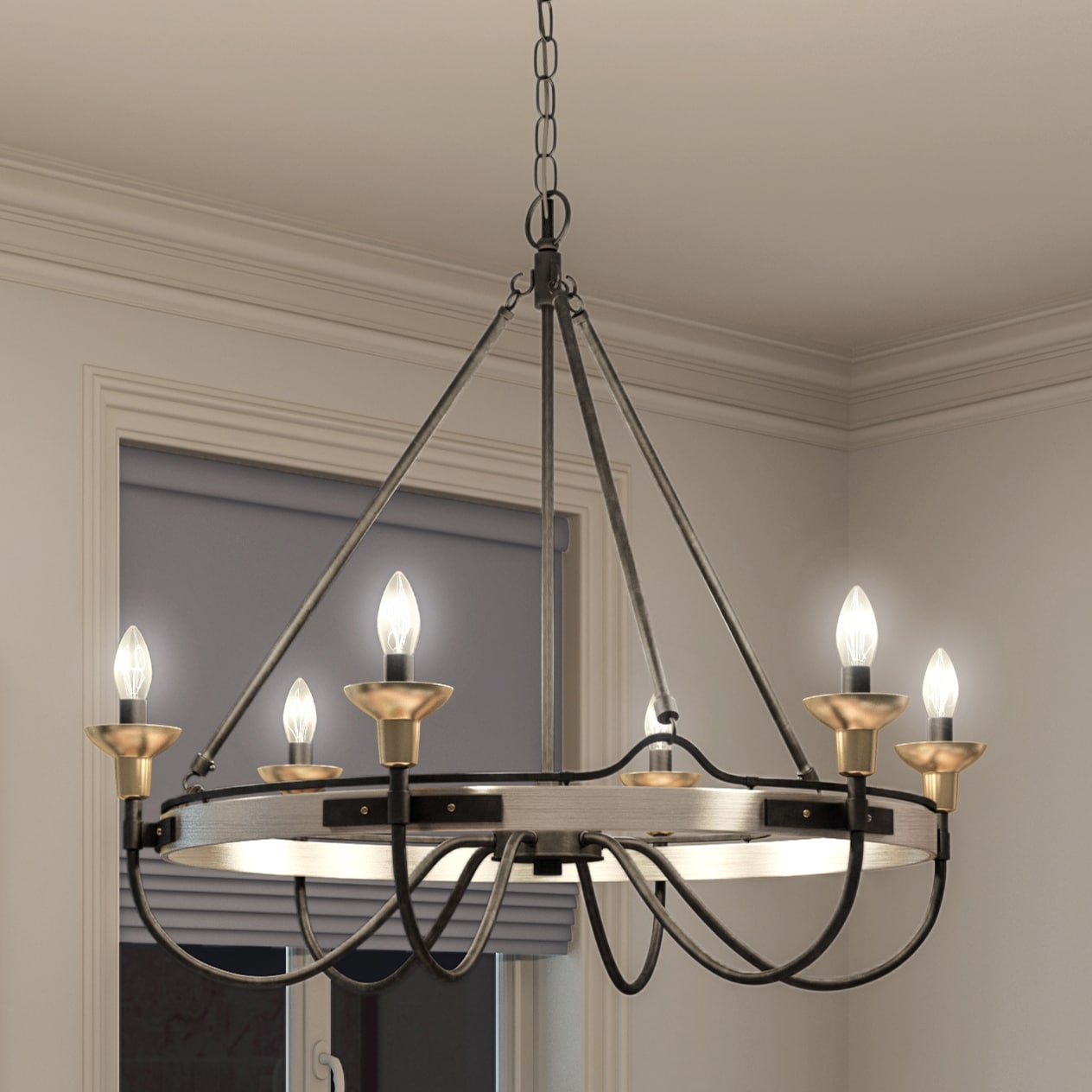 Quoizel Castle Hill 6-Light Chandelier (Large, Antique Nickel with Painted Brass Accents) - Chandeliers For Bedrooms by Overstock.com