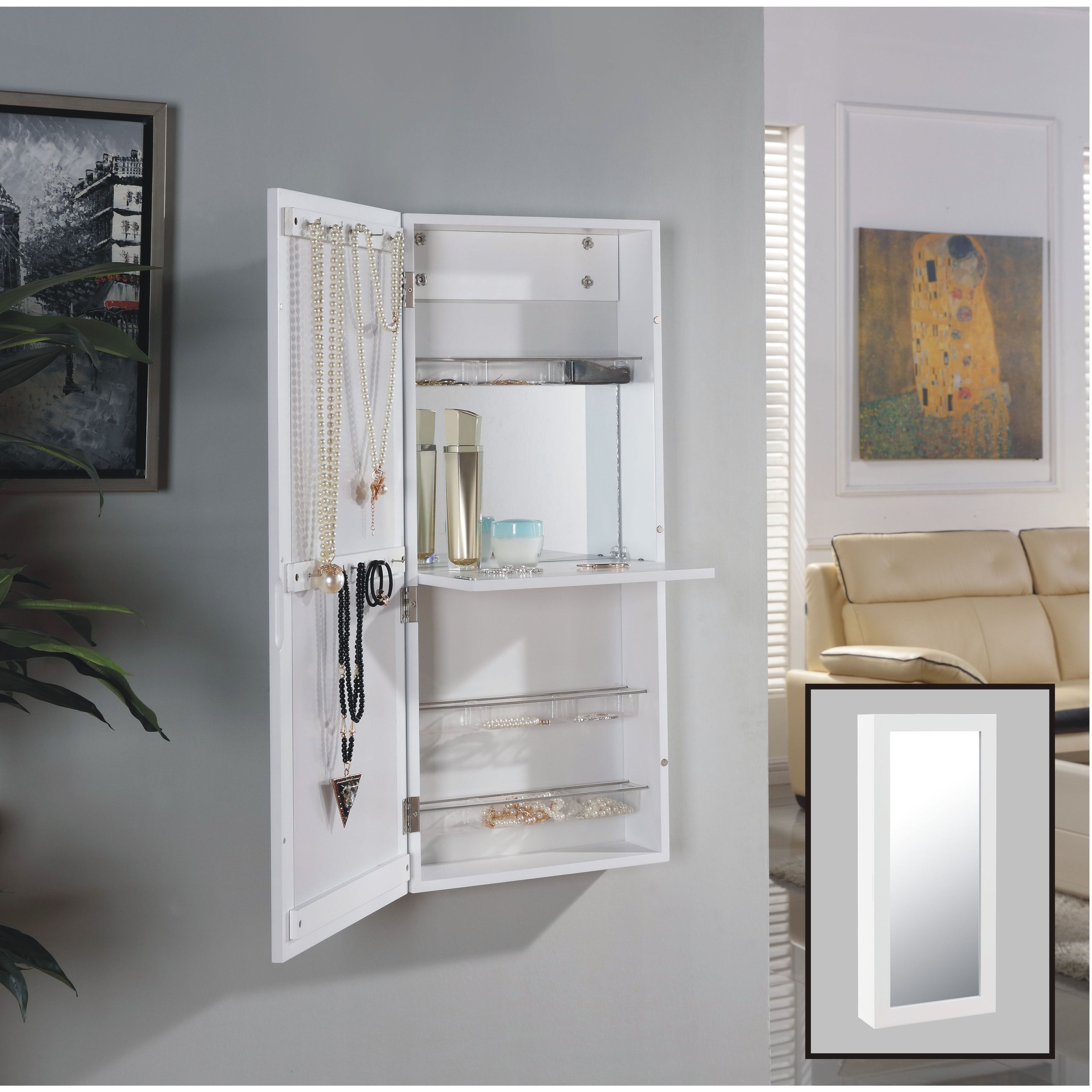 Danya B. White Over the Door Jewelry and Makeup Cabinet Mirror with  Interior Mirror and Drop Down Sh - Bed Bath & Beyond - 11802342