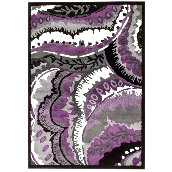Persian Rugs Purple White Black Area Rug - 7'10 x 10'6