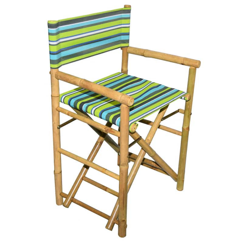Handmade Set of 2 Bamboo Director's Chairs with striped Canvas (Vietnam)