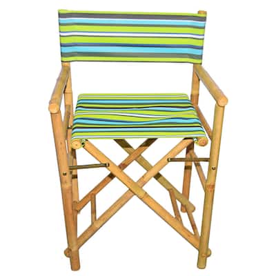 Handmade Set of 2 Bamboo Director's Chairs with striped Canvas (Vietnam)