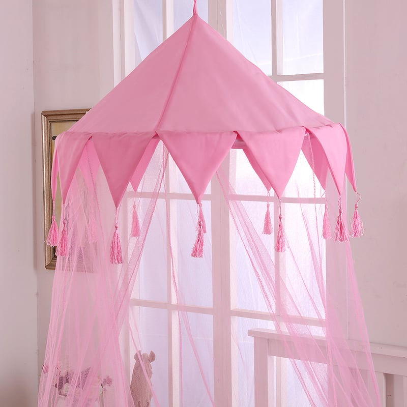 Sheer Harlequin Collapsible Hoop Kids Bed Canopy - Pink