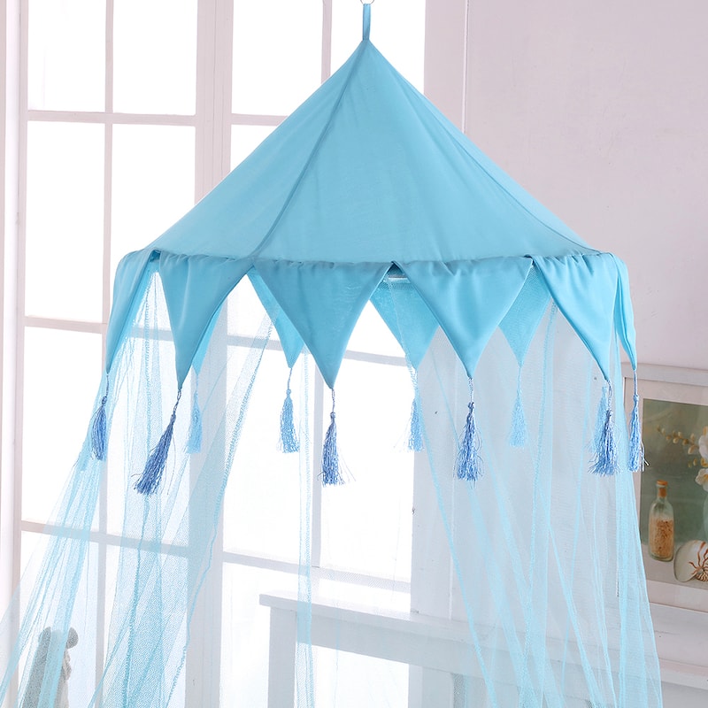 Sheer Harlequin Collapsible Hoop Kids Bed Canopy - Blue