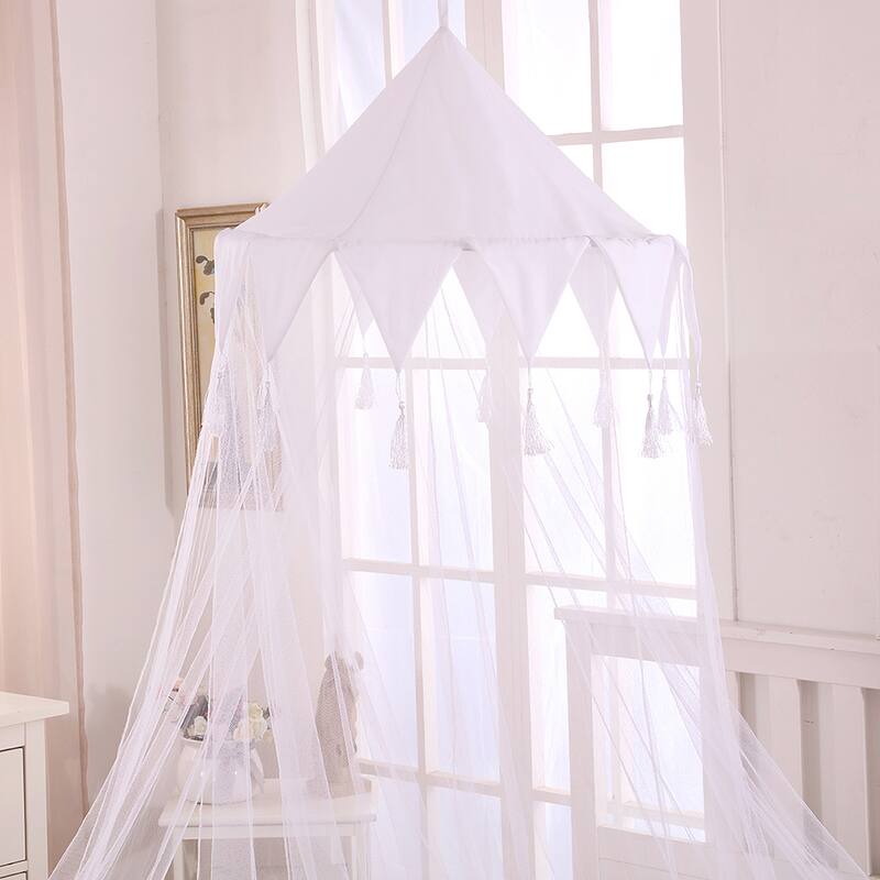 Sheer Harlequin Collapsible Hoop Kids Bed Canopy - White