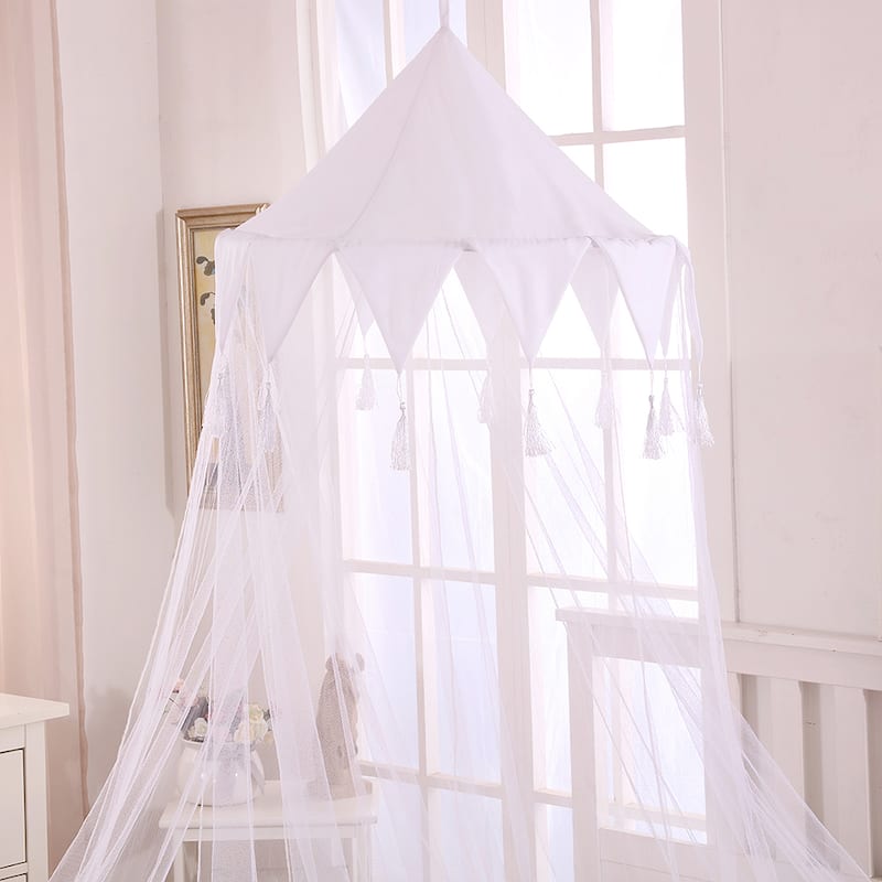 Sheer Harlequin Collapsible Hoop Kids Bed Canopy - White