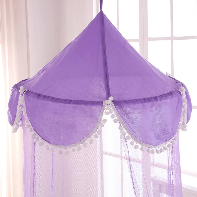 Sheer Pom Pom Collapsible Hoop Kids Bed Canopy
