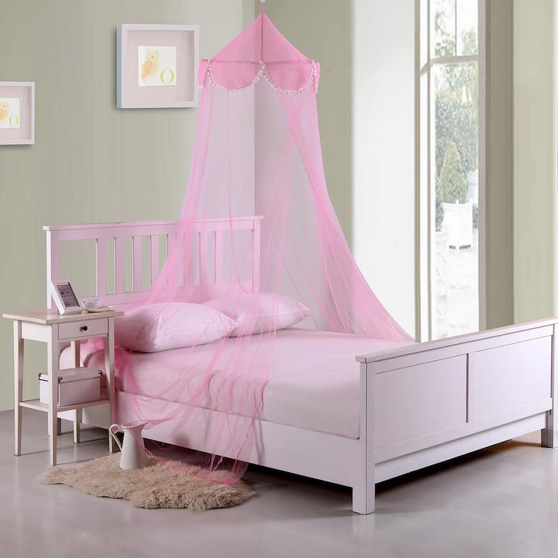 Sheer Pom Pom Collapsible Hoop Kids Bed Canopy