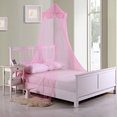 Sheer Pom Pom Collapsible Hoop Kids Bed Canopy