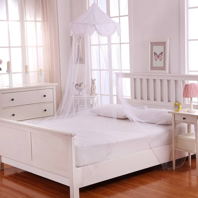 Sheer Pom Pom Collapsible Hoop Kids Bed Canopy