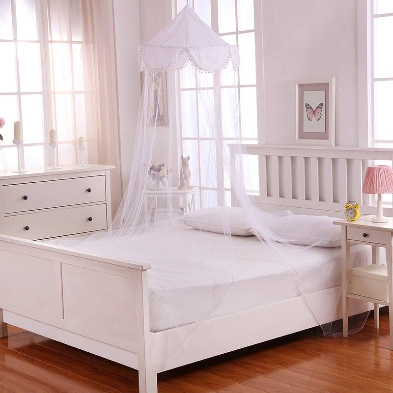 Sheer Pom Pom Collapsible Hoop Kids Bed Canopy