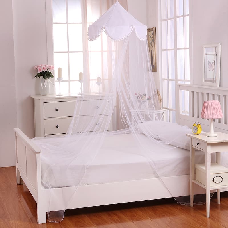 Sheer Pom Pom Collapsible Hoop Kids Bed Canopy