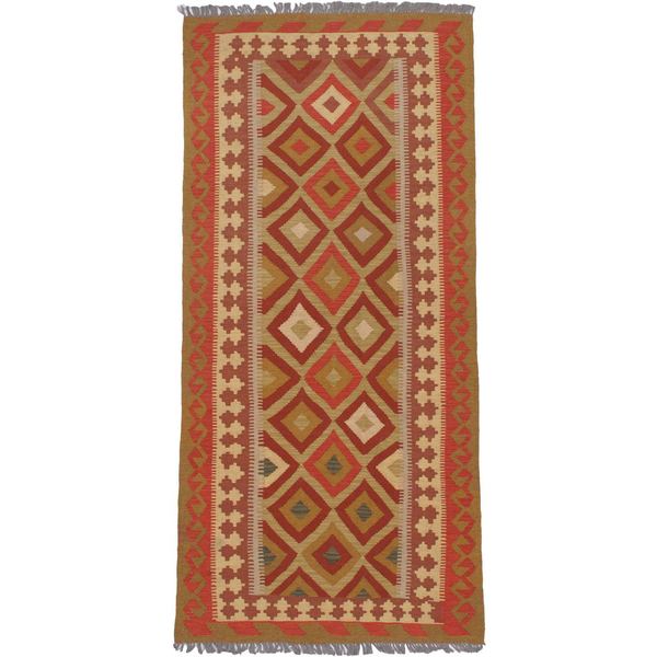 ecarpetgallery Hand-woven Anatolian Brown and Yellow Wool Kilim