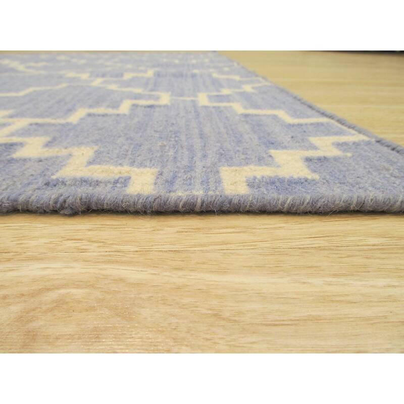 Handmade Wool Blue Contemporary Trellis Flatweave Reversible Moroccan Rug