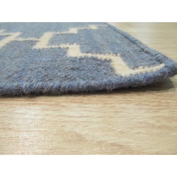 Handmade Wool Blue Contemporary Trellis Flatweave Reversible Moroccan