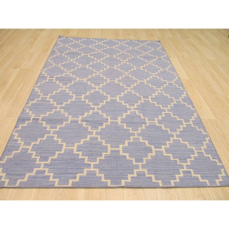 Handmade Wool Blue Contemporary Trellis Flatweave Reversible Moroccan Rug(8' x 10') - 8' x 10'