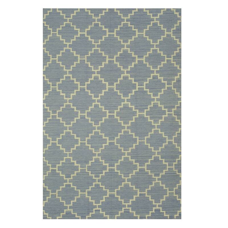 Handmade Wool Blue Contemporary Trellis Flatweave Reversible Moroccan Rug(8' x 10') - 8' x 10'
